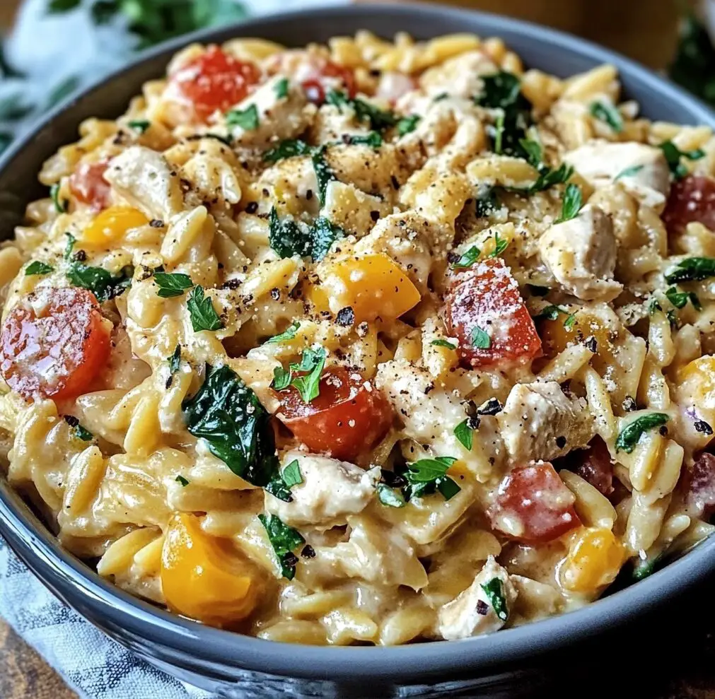 Slow Cooker Creamy Tuscan Chicken Orzo