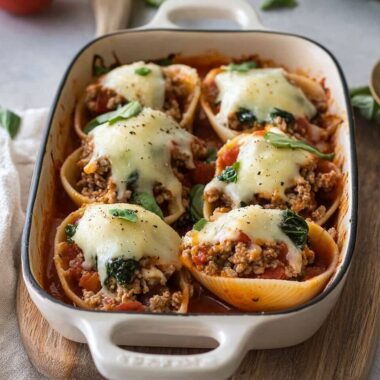 Healthy Stuffed Shells with Ground Turkey and Spinach