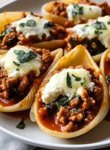Ground Beef & Spinach Ricotta Stuffed Shells