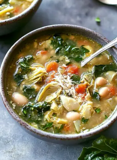 White Bean, Artichoke, and Baby Greens Soup
