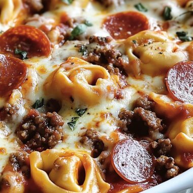 Meat Lovers Pizza Tortellini Bake