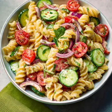 Best Creamy Tomato Cucumber Pasta Salad