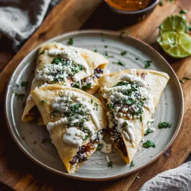 Tetelas with Black Beans and Quesillo
