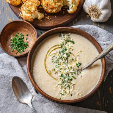 Asiago Roasted Garlic Cauliflower Soup