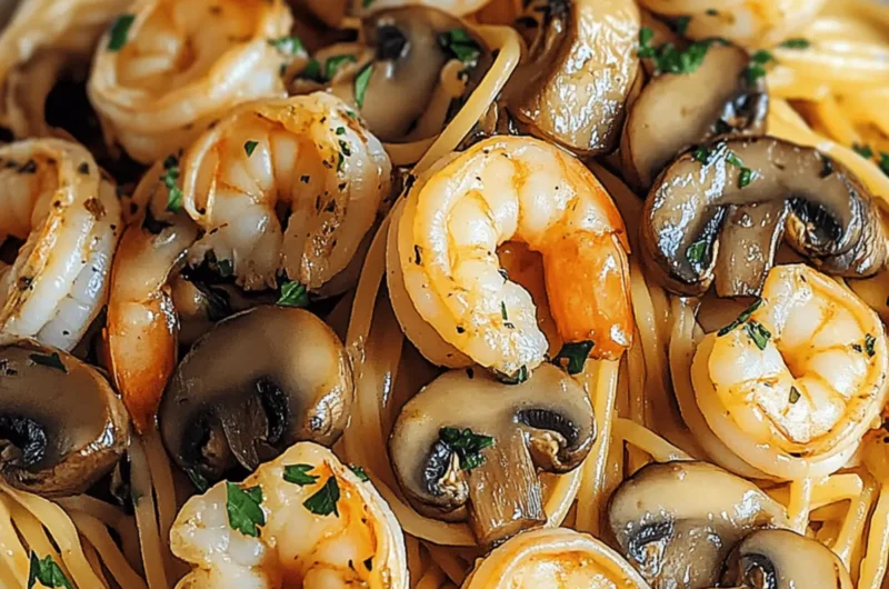 Mushroom Garlic Shrimp Pasta