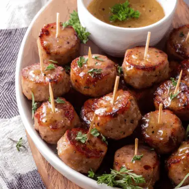 Chicken Apple Sausage Bites with Maple Mustard Glaze