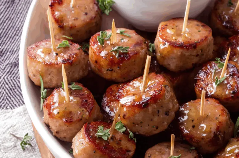 Chicken Apple Sausage Bites with Maple Mustard Glaze