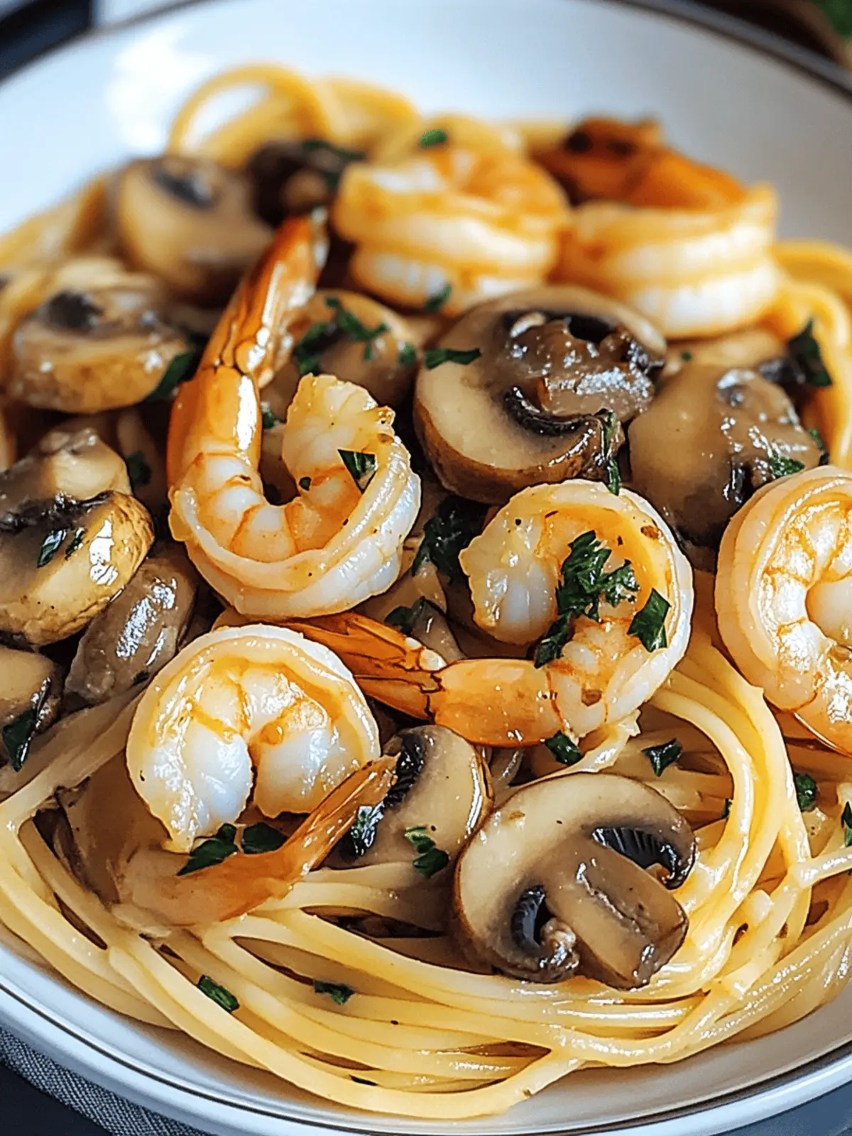 Mushroom Garlic Shrimp Pasta
