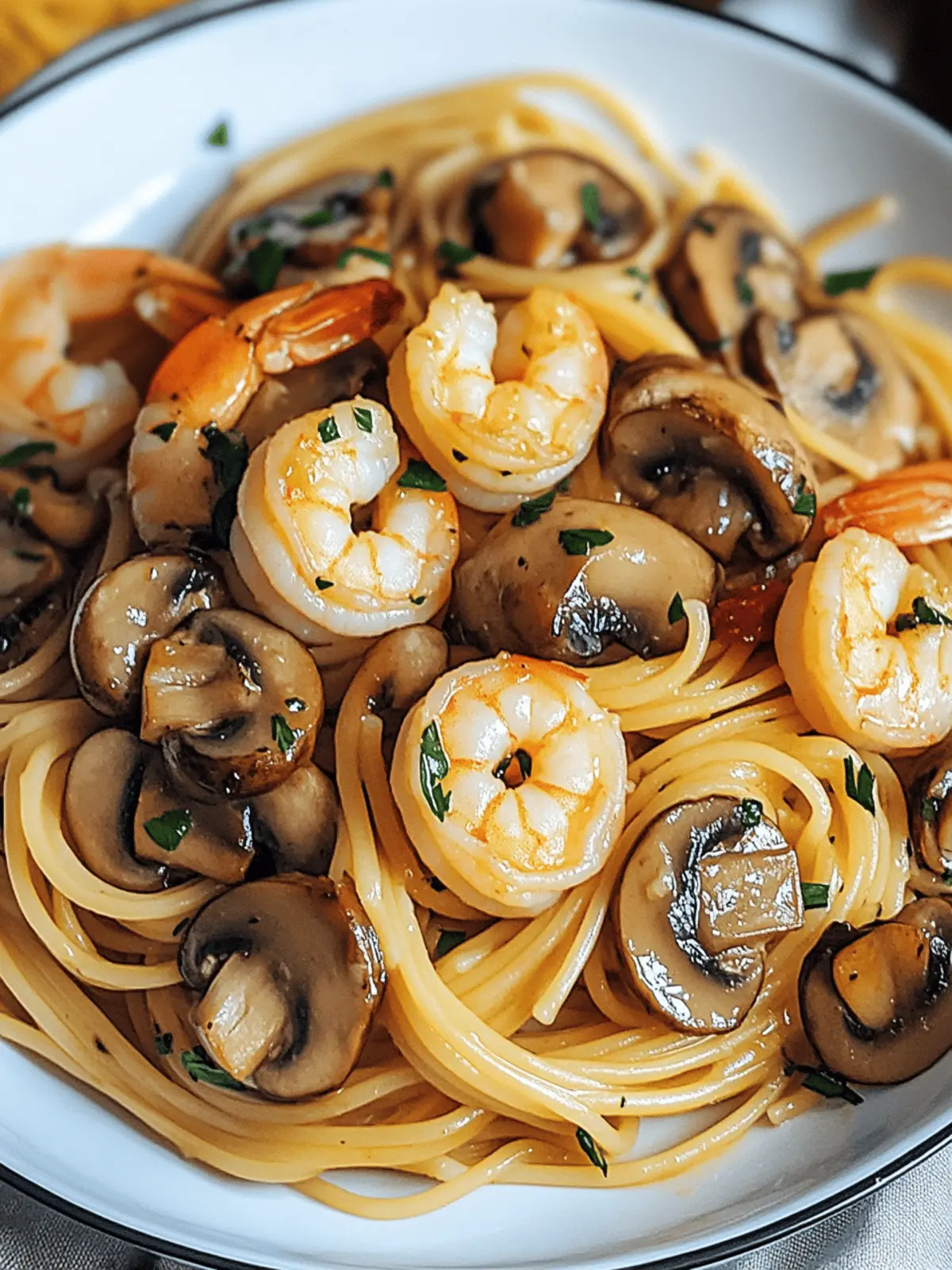 Mushroom Garlic Shrimp Pasta